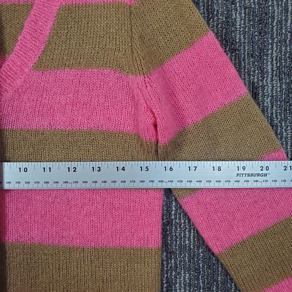 J. CREW Women’s XS Wool Mohair Blend V-Neck Button Shoulder Sweater Pink Striped - Picture 9 of 10